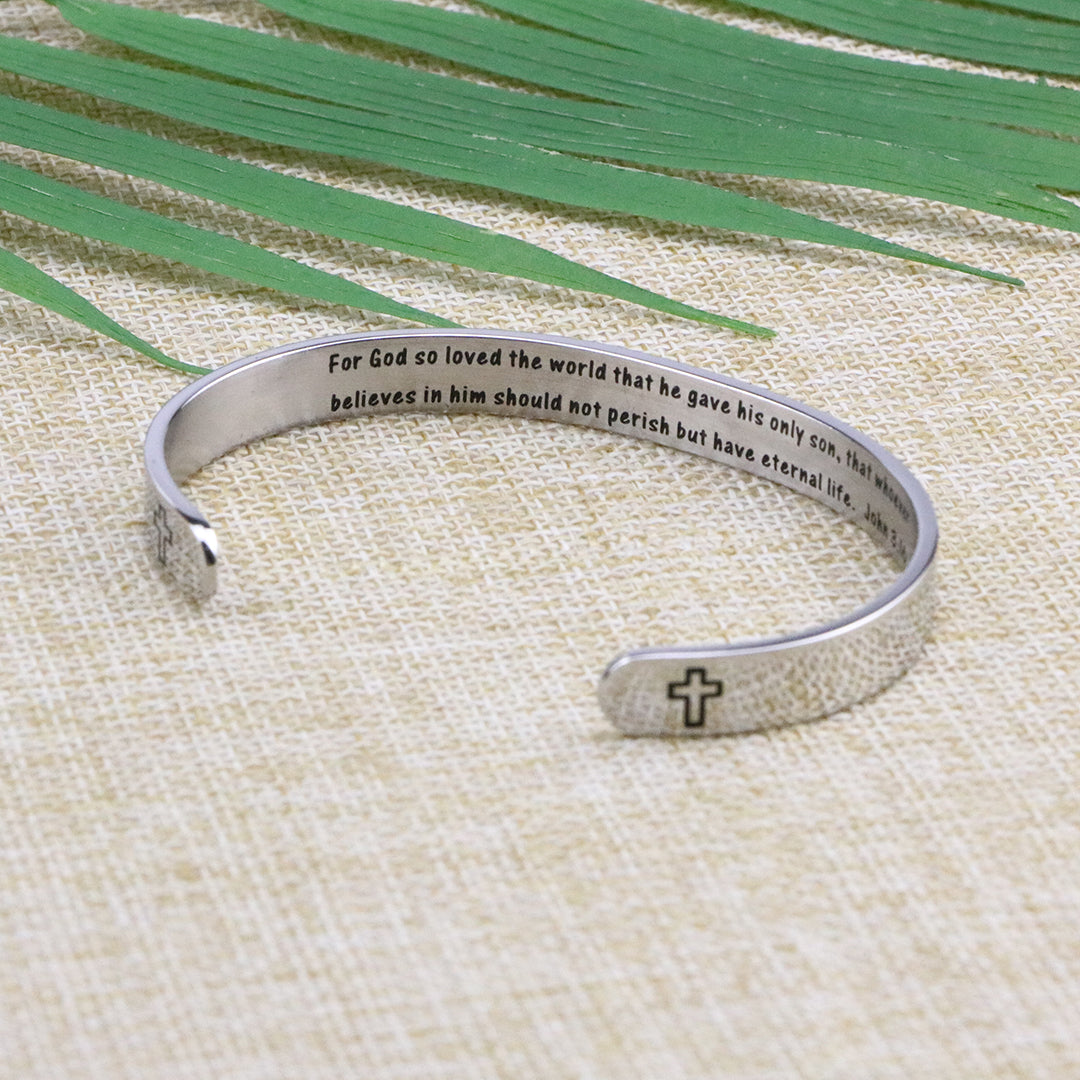 Christian Religious Bible Verse Bracelet Cross Easter Cuff Bangle For