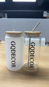 GQDECOR Glass Cups with Lids and Straws 16 oz