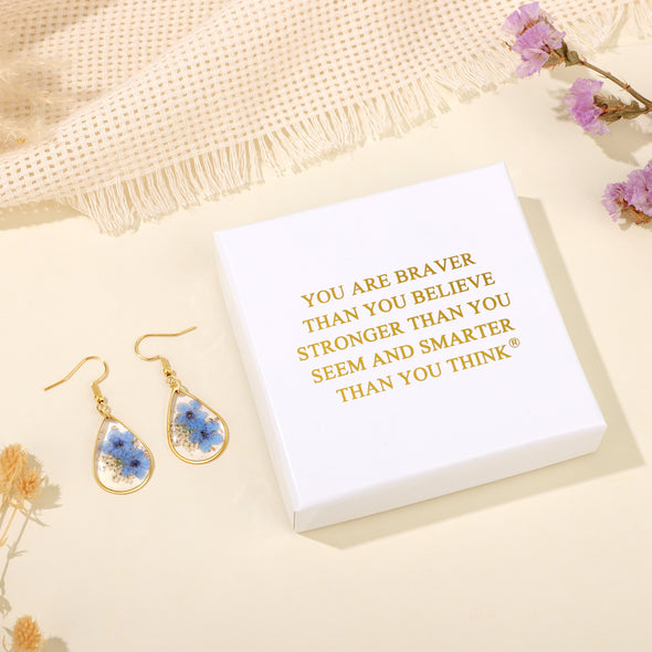 You are braver than you believe stronger than you seen and smarter than you think pressed flower earrings