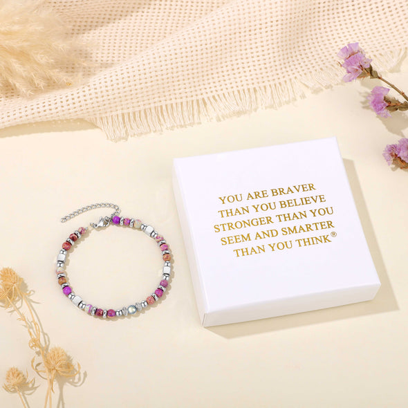 You are braver than you believe stronger than you seen and smarter than you think 4mm colorful imperial jasper stainless steel beads bracelets