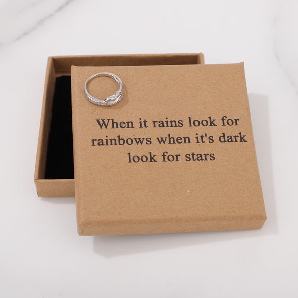 When it rains look for rainbows when its dark look for stars Ring for Friend Encouragement Gift Motivational Jewelry
