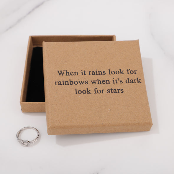 When it rains look for rainbows when its dark look for stars Ring for Friend Encouragement Gift Motivational Jewelry