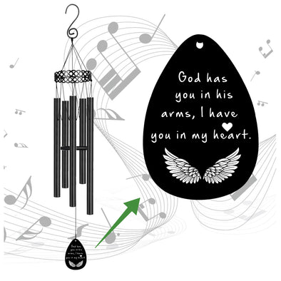 Memorial Wind Chimes for Loss of Loved One Prime Sympathy Gifts for Loss of Dad Mom Rememberance Large Black Windchimes Outside Garden Yard Patio God Has You in His Arms I Have You in My Heart
