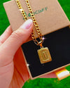 Figaro Chain Square Initial Necklace Vintage Style Letter A-Z Daily Jewelry