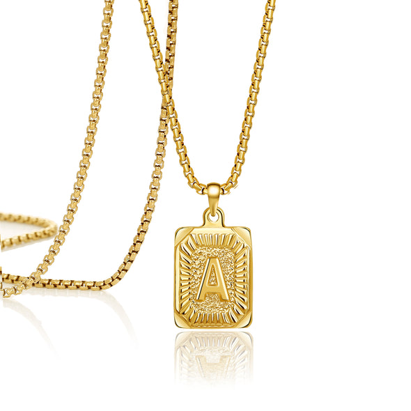 Joycuff Square Pendant Necklace Personalized 26 Alhpabet Classic Jewelry