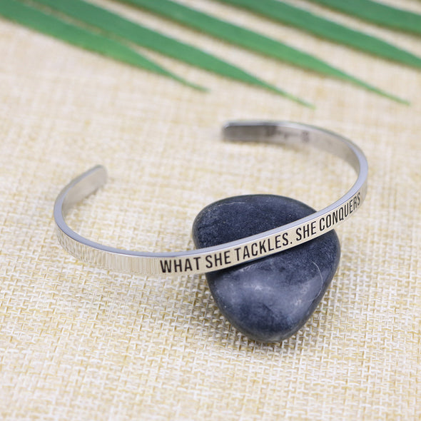 What She Tackles She Conquers Mantra Bangle