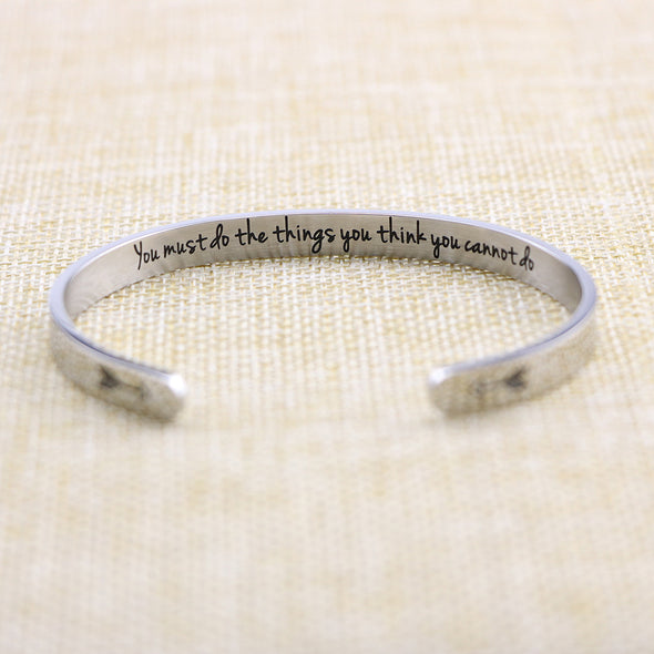 COUEART You Must Do The Things You Think You Cannot Do Hidden Message Mantra Cuff Bracelet