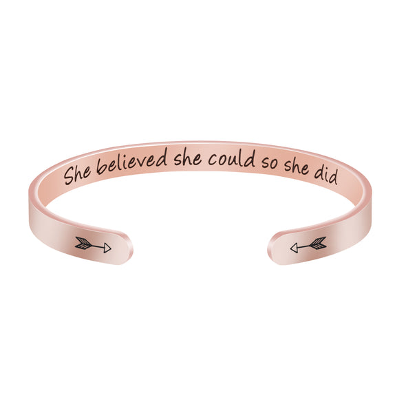 She Believed She Could So She Did Hidden Message Cuff Bracelet