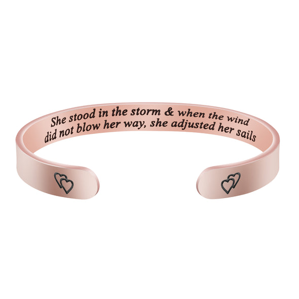 She Stood in the Storm Wide Hidden Message Cuff Bracelets