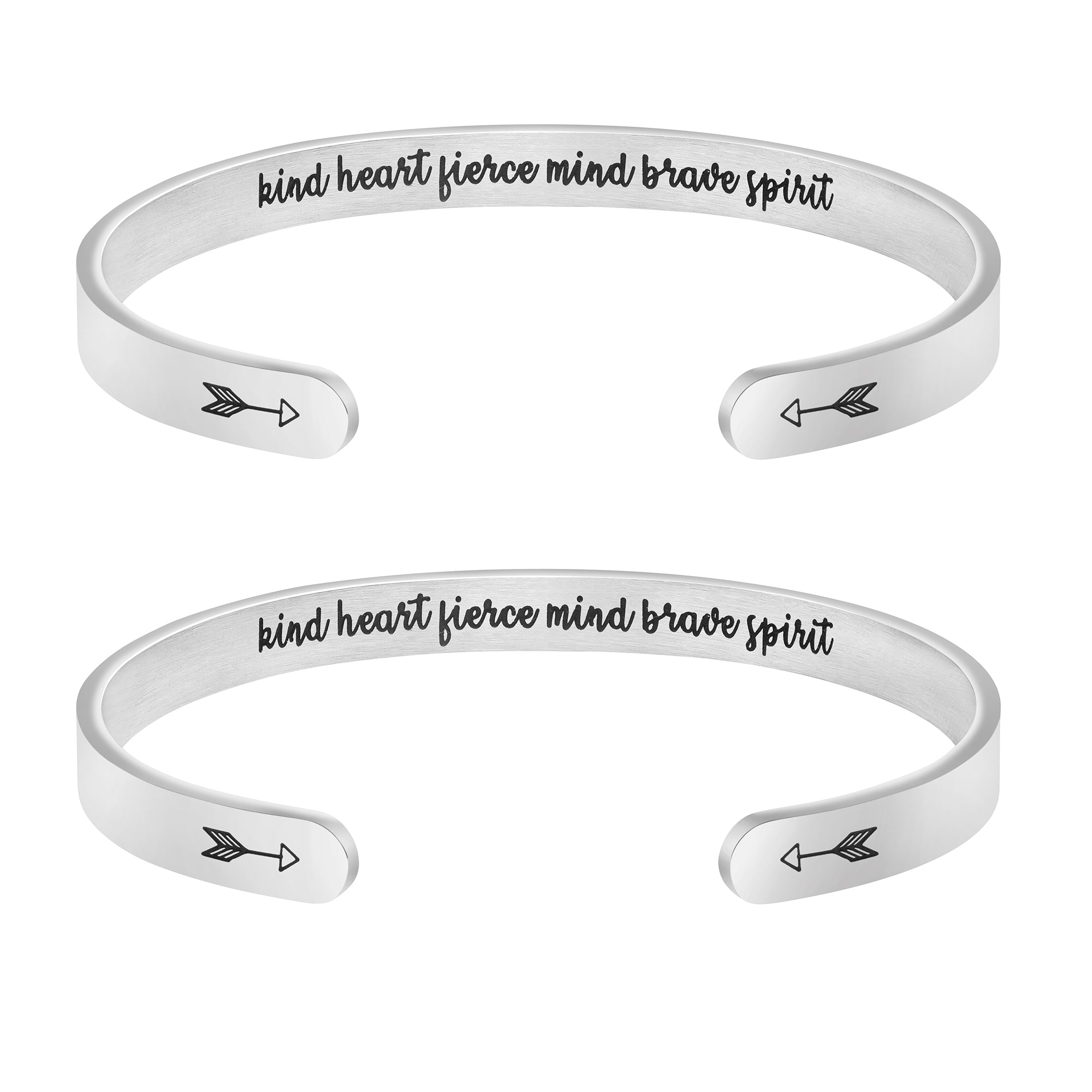 Set of 2 Inspirational Quote Bracelets  Kind Heart Fierce Mind Brave Spirit  Friend Encouragement Gifts for Her Jewelry BFF Mantra Cuff Bangle – Joycuff
