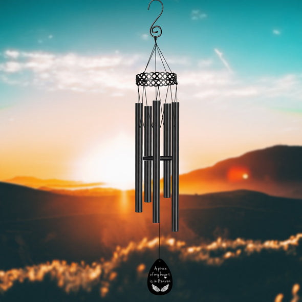 Memorial Wind Chimes for Loss of Loved One Prime Sympathy Gifts for Loss of Dad Mom Rememberance Large Black Windchimes Outside Garden Yard Patio A Piece of My Heart is in Heaven