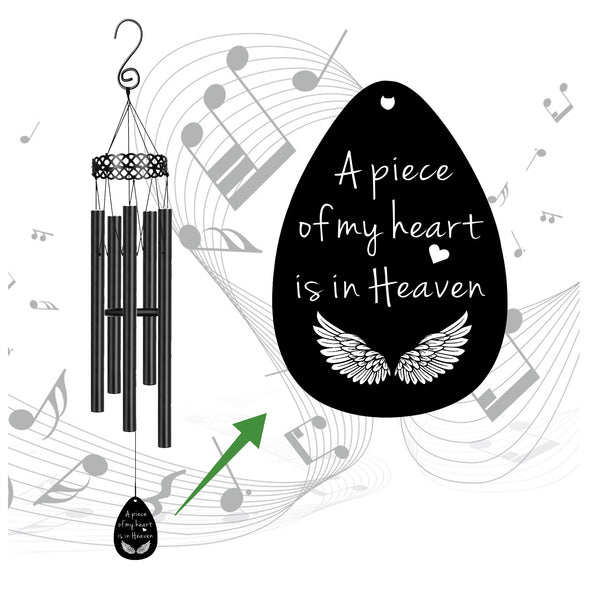 Memorial Wind Chimes for Loss of Loved One Prime Sympathy Gifts for Loss of Dad Mom Rememberance Large Black Windchimes Outside Garden Yard Patio A Piece of My Heart is in Heaven