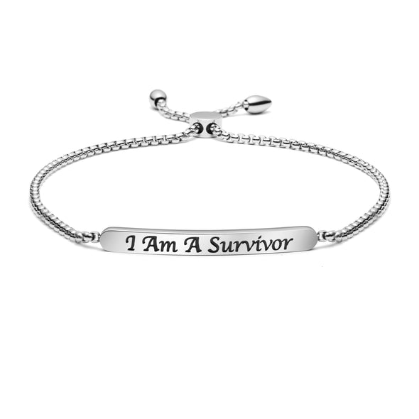 I Am A Survivor Adjustable Chain Link Bar Bangle