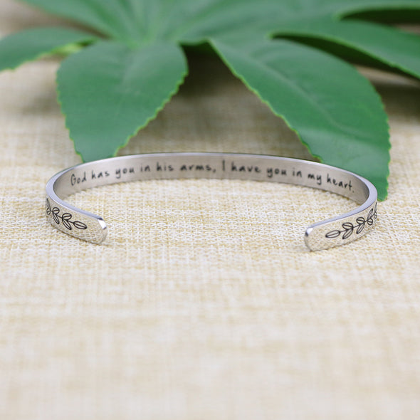 God Has You in His Arms, I Have You in My Heart Hidden Message Cuff Bracelet