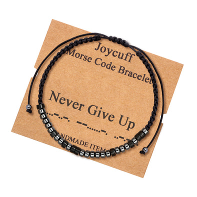 Never Give up Secret Message Obsidian Morse Code Bracelet Keep Going Jewelry