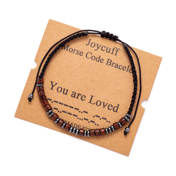 You are Loved Secret Message Wood Morse Code Bracelet Inspirational Jewelry for Women