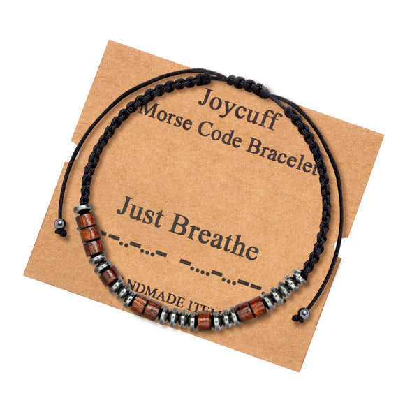 Just Breathe Inspirational Morse Code Bracelet Gift for Mom Daughter