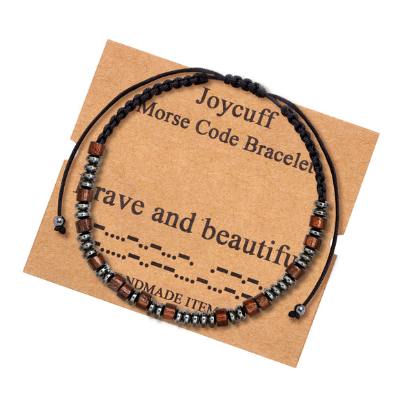 Brave and Beautiful Wood Morse Code Bracelets Inspirational Jewelry for Teen Girls Wife