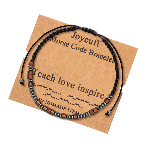 Teach Love in Inspire Wood Morse Code Bracelet Secret Message Jewelry for Mom Wife Sister Aunt